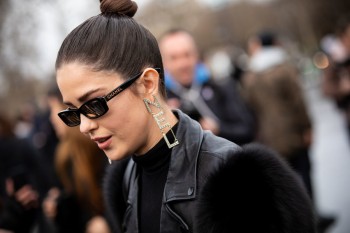 PARIS, FRANCE - MARCH 05: Paola Alberdi, Chanel sunglasses and earrings details, is seen outside Chanel on Day 9 Paris Fashion Week Autumn/Winter 2019/20 on March 5, 2019 in Paris, France. (Photo by Claudio Lavenia/Getty Images)